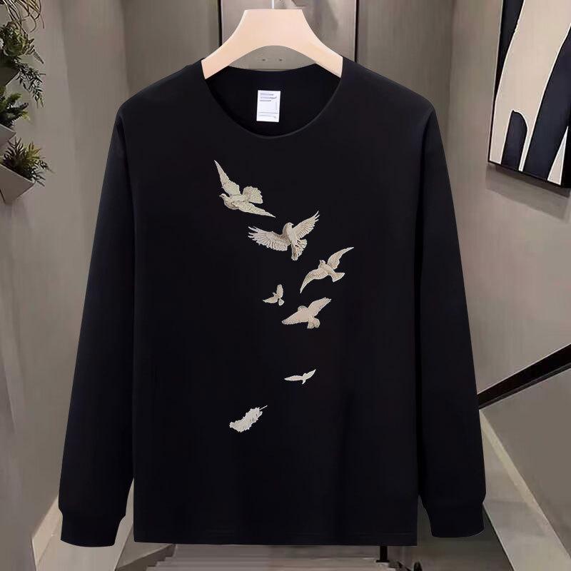 Heavy High-End Trendy Brand Pure Cotton T-Shirt Men'S Bottoming Shirt Long-Sleeved Trendy Autumn And Winter Men'S And Women'S Crew Neck Sweater