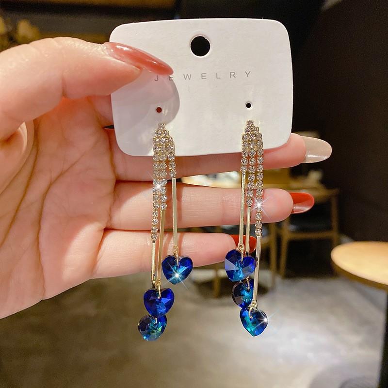 Silver needle Dongdaemun temperament stud earrings women's micro-inlaid zircon long earrings ins design earrings women