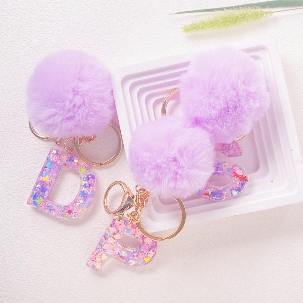 Hairball English 26 Letter Keychain Purple Resin Bag Key Chain Love Sequins Crystal Pendant
