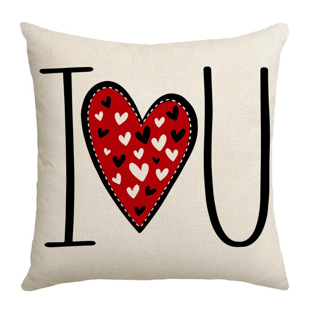 

Autumn and Winter New Valentine s Day Love Pillow Sofa Cushion Linen Material Printed Letters Couple Home Pillow 45 * 45Cm (without core)