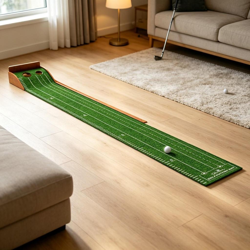 Golf Putting Mat with Ball Return Alignment Lines for Golfers