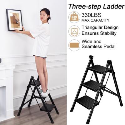 3-Staps Opvouwbare Ladder 330 Lbs Capaciteit Lichtgewicht Draagbare Ladder met Antislip