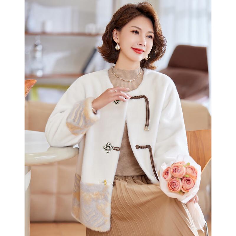 Paster New Chinese Style Faux Mink Fur Embroidered Autumn Winter Coat