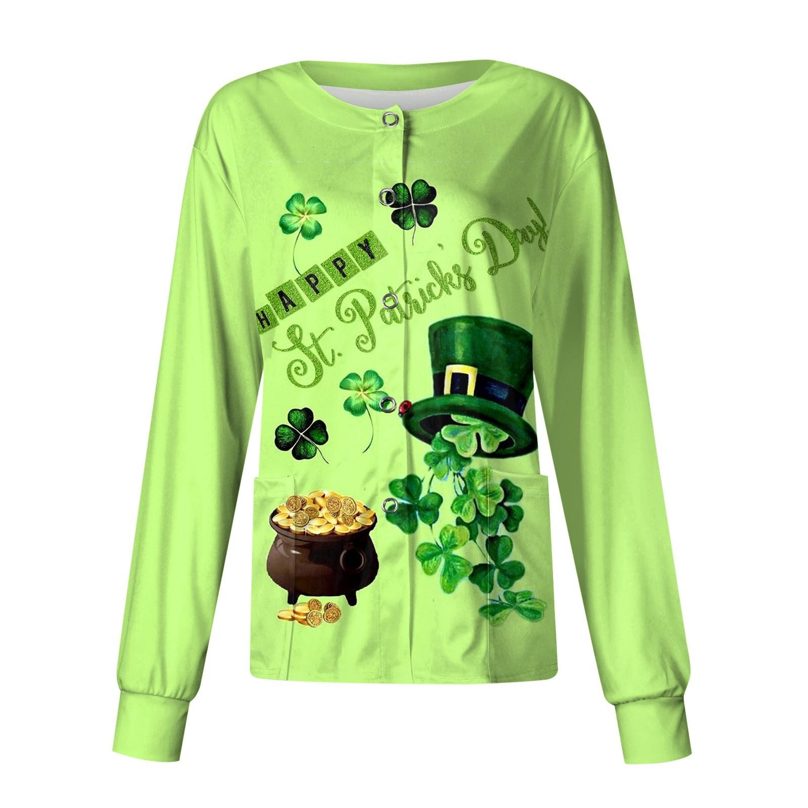 

Женщины с длинным рукавом и карманом, рабочая стойка St. Однобортный защитный комбинезон с воротником и принтом ко Дню Святого Патрика, кардиган, куртка, топ S