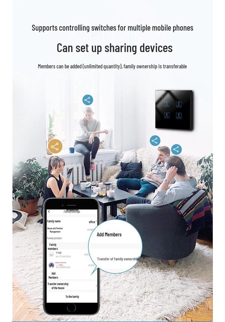 Zhengshang C3 Graffiti Smart WiFi Switch: Wireless Voice Panel, EU Standard, Compatible with Alexa & Google Assistant.