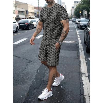 Estética de Arte de Moda Caja Personas Estampado Chándal para Hombre Verano Nuevo Conjuntos de Playa para Correr para Hombre Camiseta Casual Cuello Redondo Conjunto de Pantalones Cortos