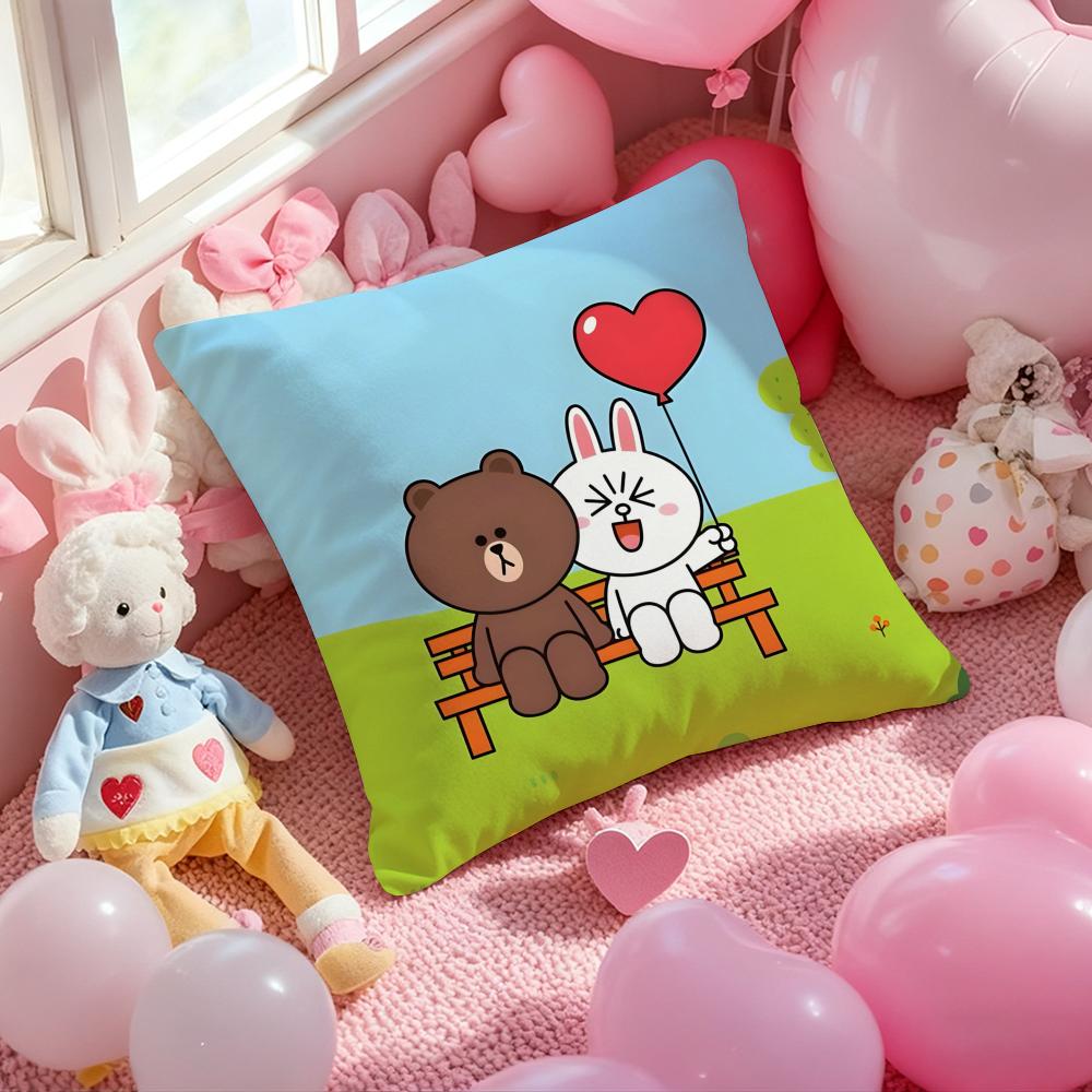 LINE FRIENDS brown bear and cony Cushion Cover Pattern Printed Pillowcase for Living Room Sofa Cushion Cover & Bedroom Decor