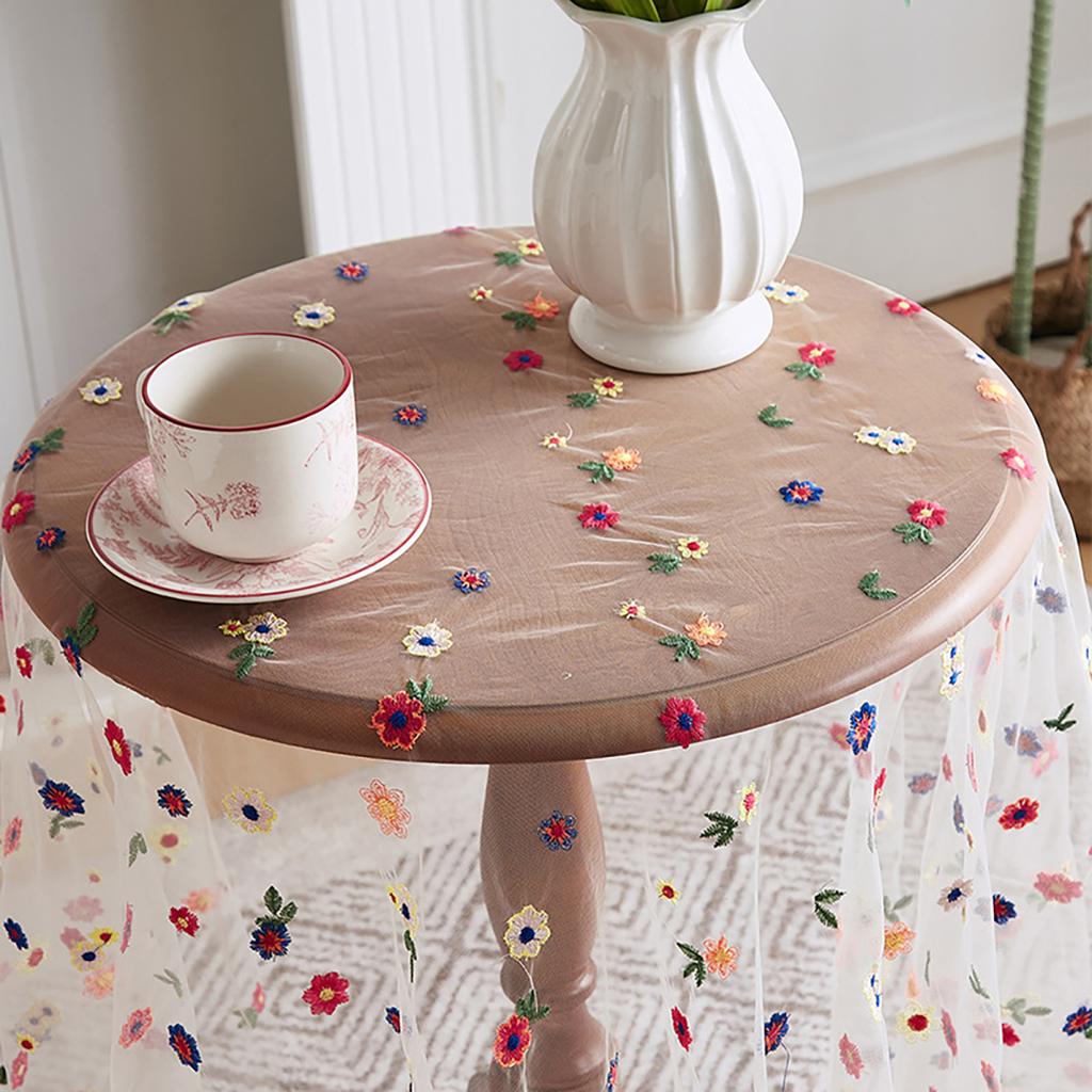 Yousheng Transparent Dining Table Mat Thin Visible Mesh Colorful Flower Embroidery Round Table Protector Decorative Table Cloth for Party Decoration