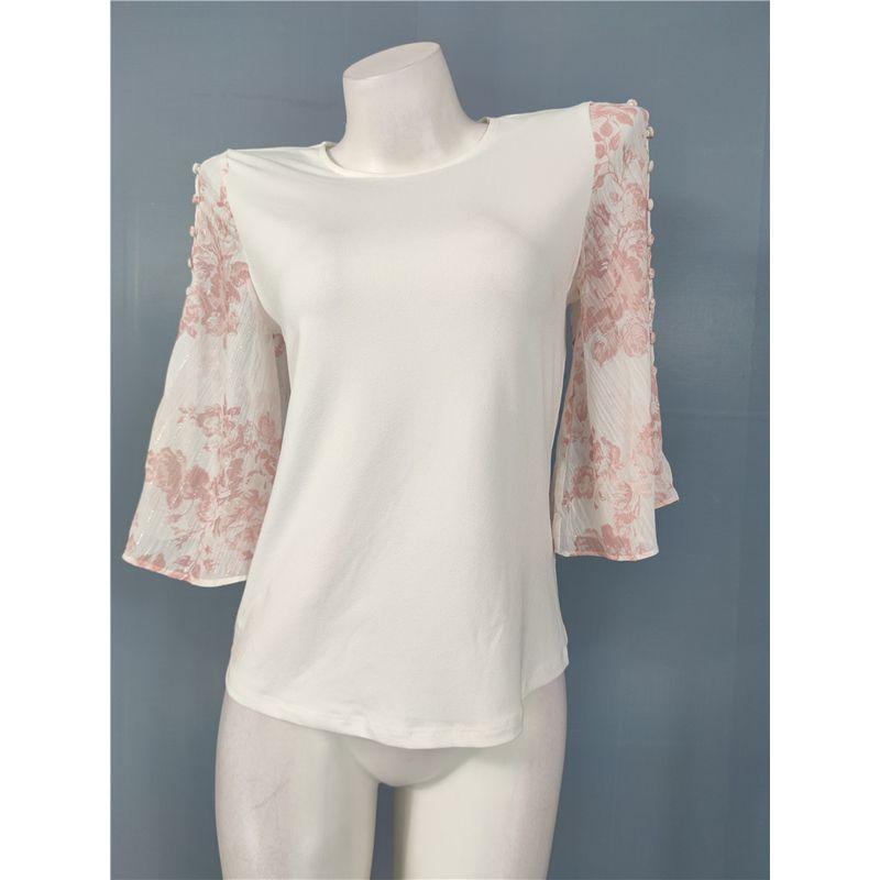 

Foreign Trade Order Su s French style Elegant Button Speaker Short sleeve Design Niche Hepburn Style Waist Hugging Top Sweet t-shirt White Printed Sleeves S