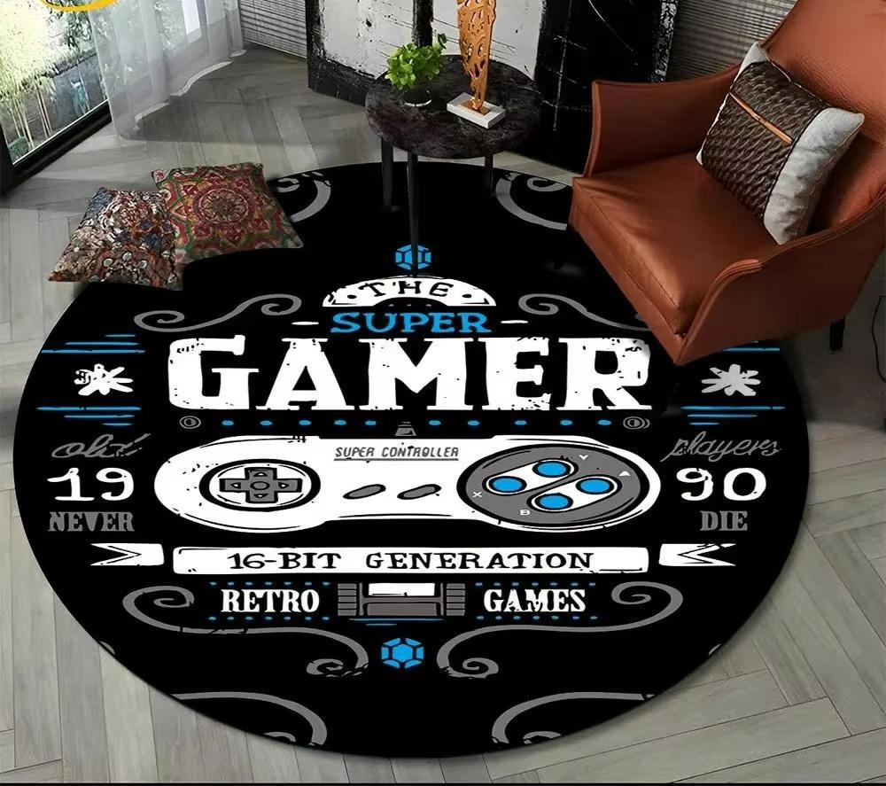 Cartoon Game Controller Round Carpet Non Slip Circle Child Play Mat Washable Rugs for Gamer Bedroom Decor Entrance Doormats