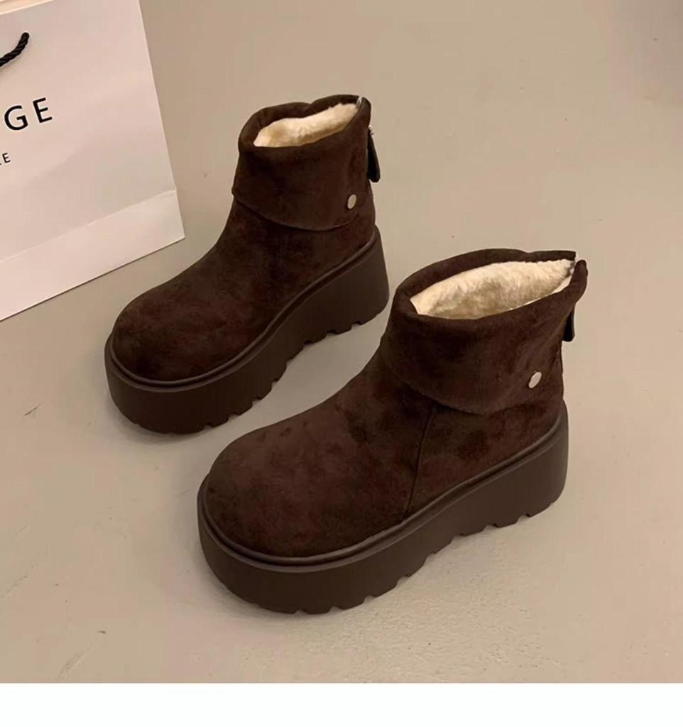 Fuzzy Winter Snow Boots: Cold-Proof, Thick-Soled for Men & Women, Birken Style, Plus Velvet, Flat.