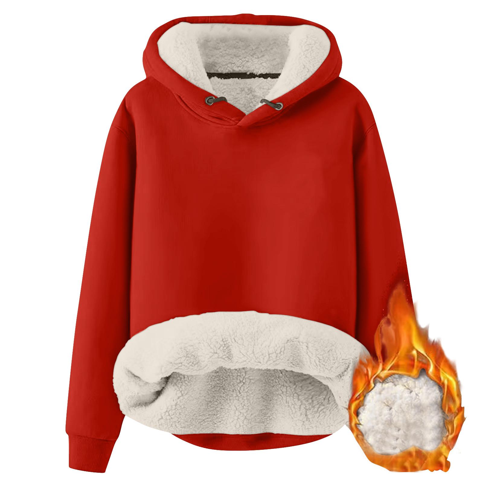 

Жіноча модна одноколірна толстовка з капюшоном і потовщений теплий вільний пуловер. XXXL червоний