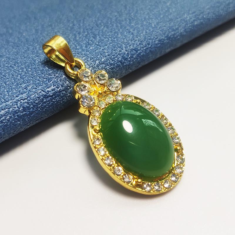 

Позолоченное ожерелье с подвеской из нефрита для женщин, аксессуары в этническом стиле бохо зелёный