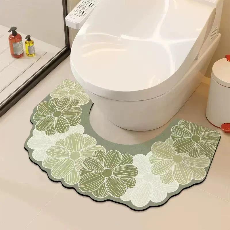 Alfombrilla de Suelo para Inodoro de Baño Antisalpicaduras Absorbente de Agua Secado Rápido Forma de U Suave Barro de Diatomeas Alfombra Antideslizante Para Uso en Baño Inodoro