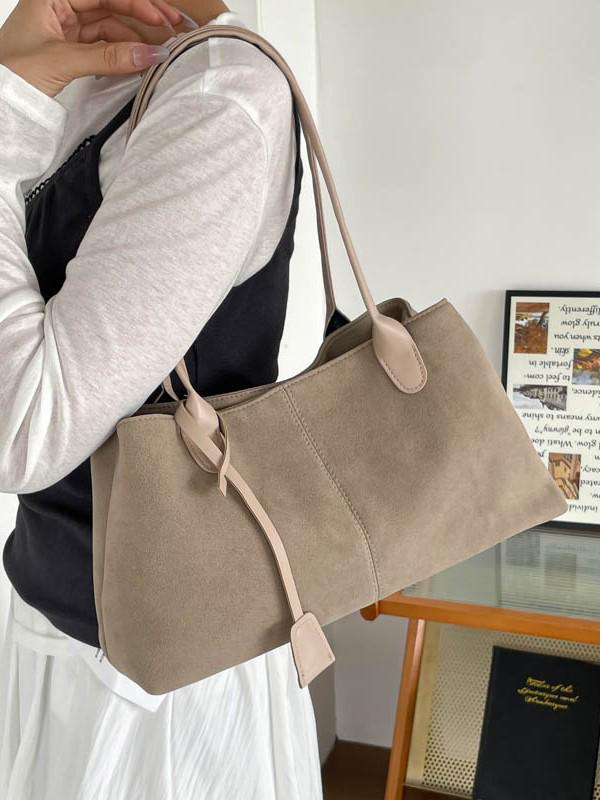 Women's Retro Suede Tote Bag - Large Capacity Frosted Shoulder Bag for Autumn 2025