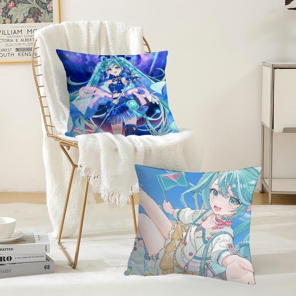 Cute Cartoon Hhatsune Virtual Singer Mmiku Pillow Case Suitable For Bedrooms Living Rooms Cars Home Decoration
