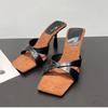 Fashion 2025 New Women's High Heels Sandal Square Head Cross Strap One Line Thin Heel Suitable  Wearing Outdoor Slippers