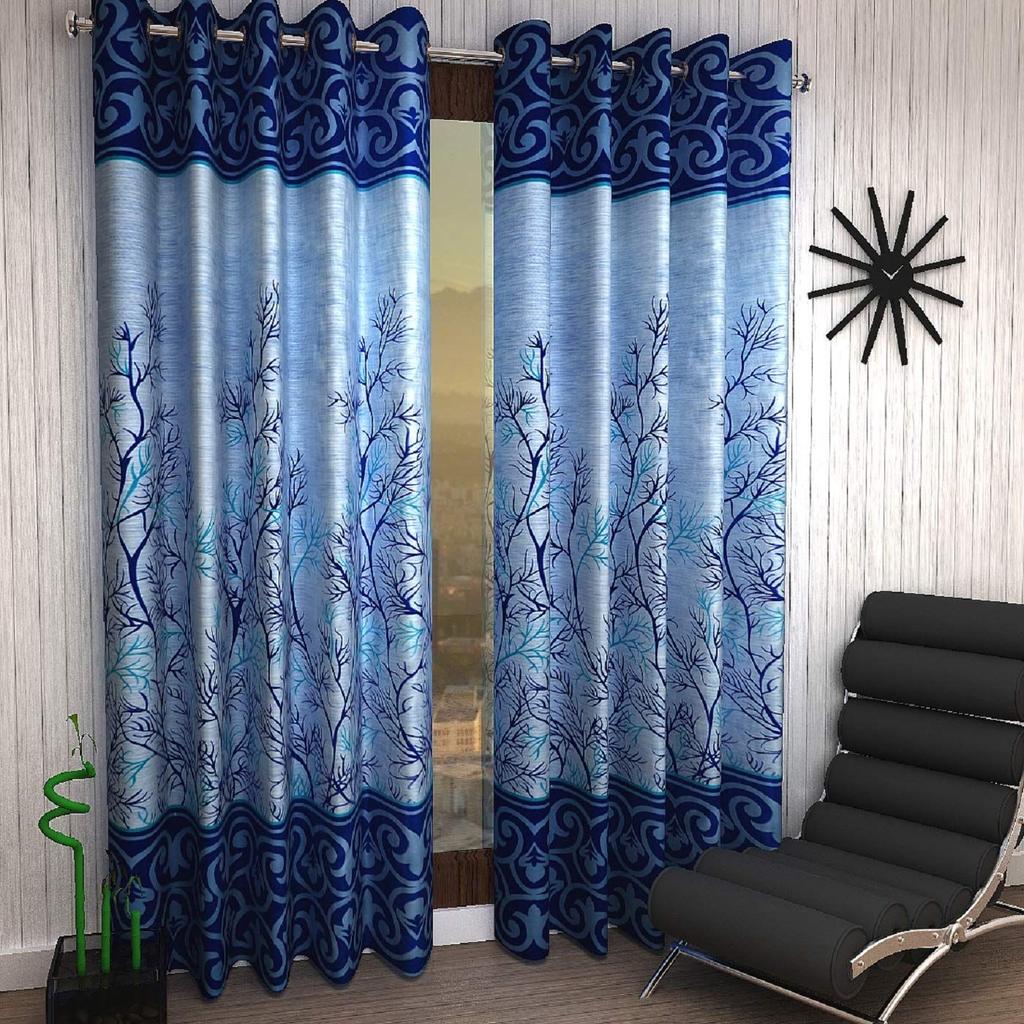 2 Piece Garden Panel Eyelet Polyester Curtains / Blue