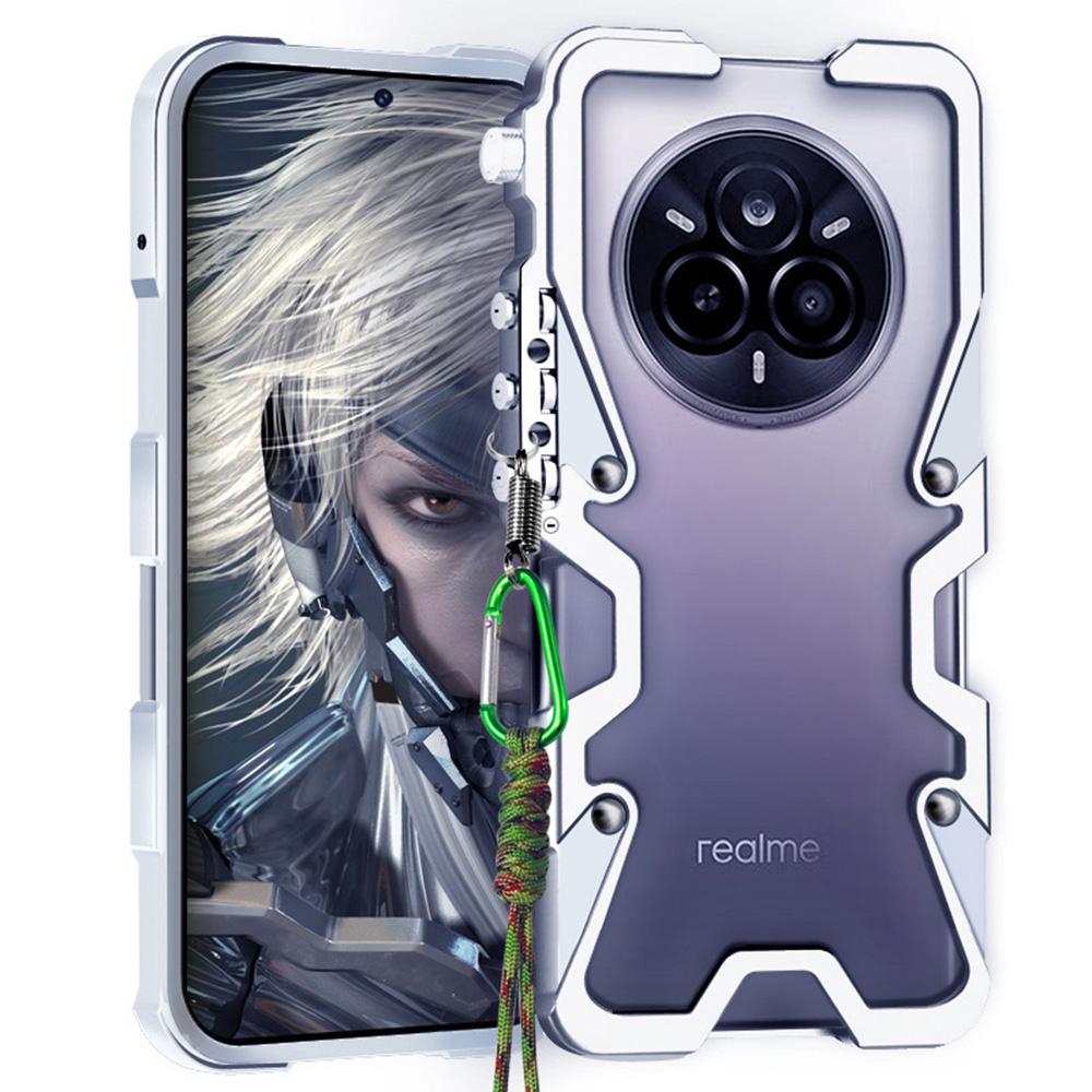 

For Realme 14 Pro 5G Bumper Case Aluminium Alloy Metal Phone Shell Cover with Strap B