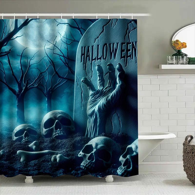 

Tuniu Halloween Skull Backdrop Scary Ghost Forest Dark Wall Decor Shower Curtain Room Decoration W60H190(CM)-1 Pcs