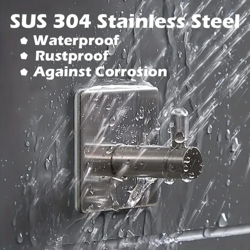 4pcs Self-Adhesive Towel Hooks 304 Stainless Steel Stick-On Wall Hooks For Home Coat Robe Bathroom Organization Accessories