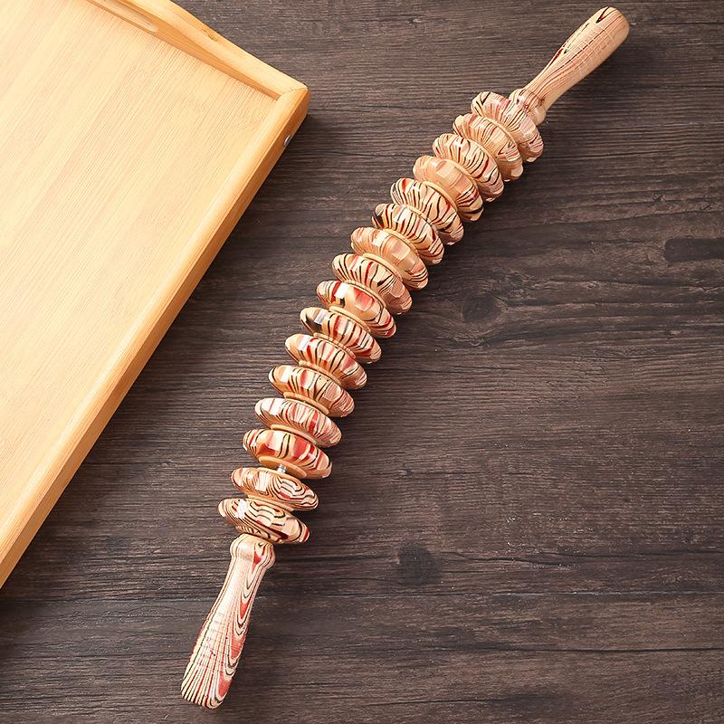 

Body Fascia Massager Anti-Slip Handle Wood Grooved Gear Arms Legs Thighs Buttocks Smooth Roller Massager For Back Relaxation Multicolor
