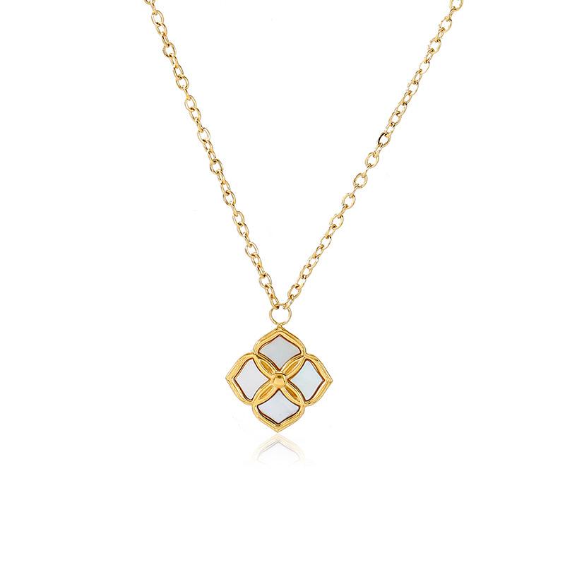 European and American Ins Stainless Steel 18K Gold Necklace Fashion Colored Diamond Round Pendant Light Luxury Four-leaf Clover Collarbone Chain Set