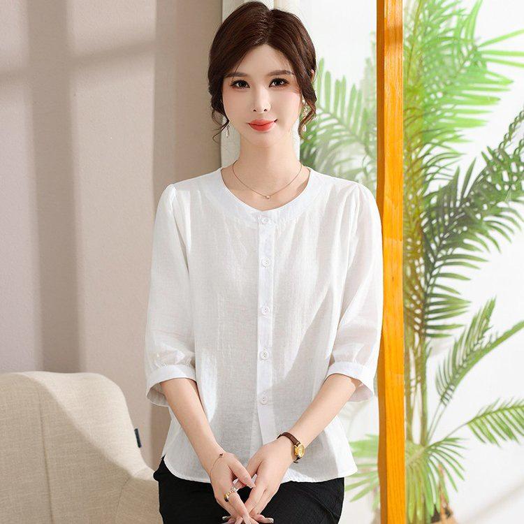 Mom's Spring 2026 Elegant Wide-Leg Top for Middle-Aged & Elderly Women - 7-Point Summer Base Layer Shirt