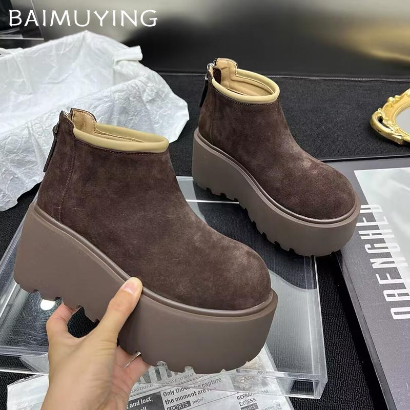 Platform Women Snow Ankle Boots Suede Designer High Heels Winter Shoes 2025 Trend Short Plush Warm Fashion New Botas De Mujer