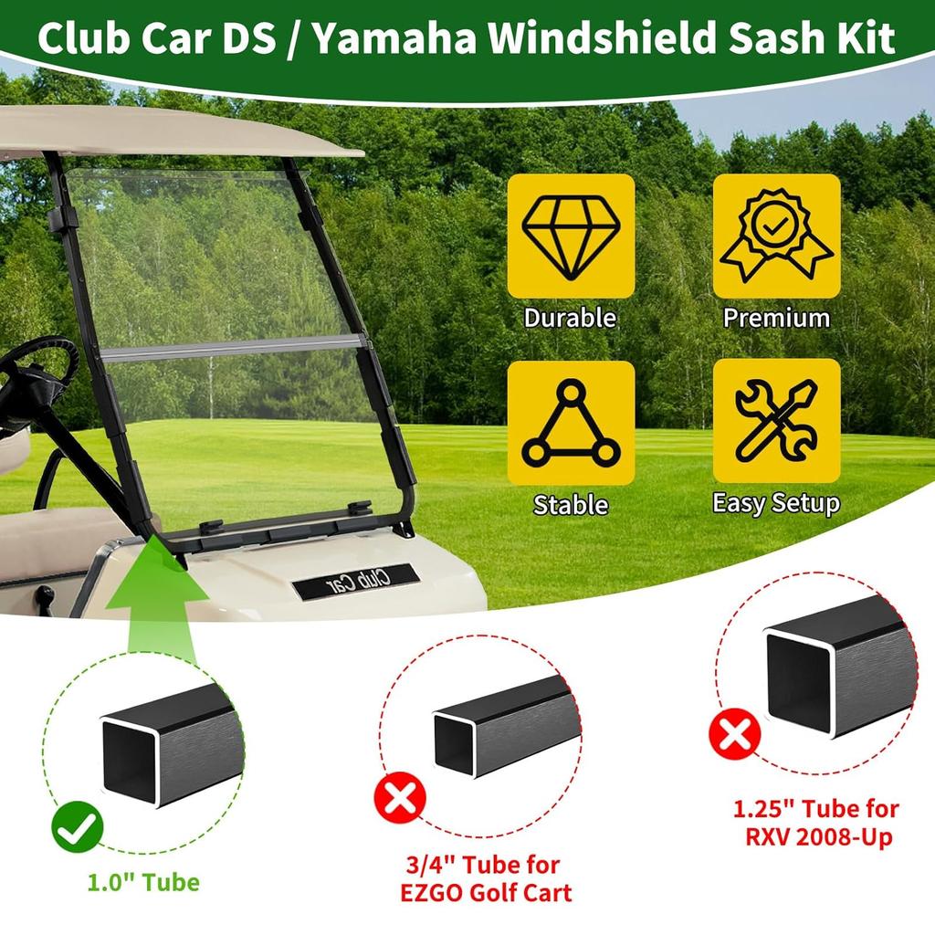 Golf Cart Windshield Retaining Clips Kit for Club Car DS/Yamaha, 7+2+2 Windshield Mounting Sash Short Clips Universal Fit 1"x1" Struts Rail for Club