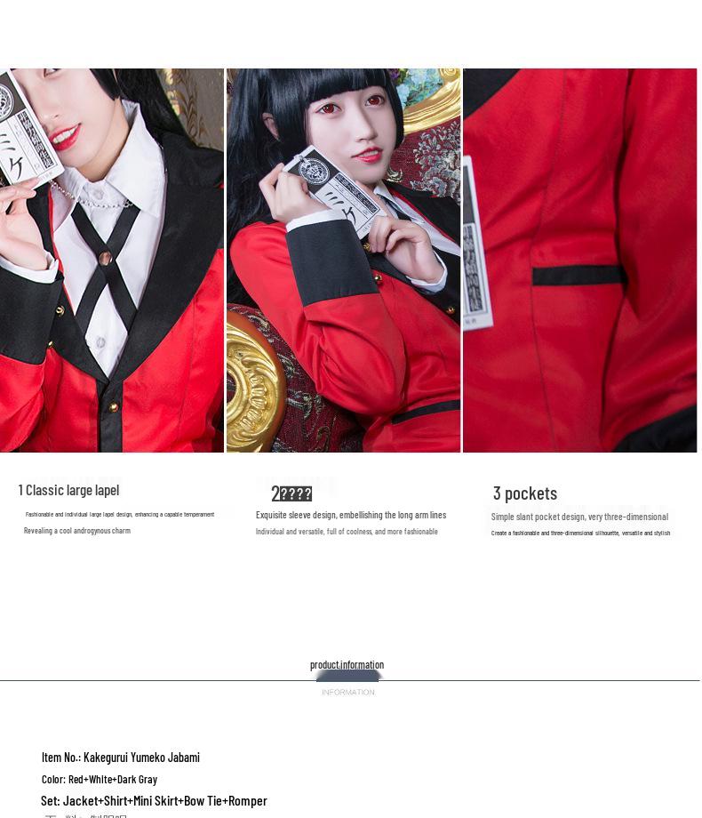 Anime Kakegurui Yumeko Jabami Girls School Uniform Cosplay Costume
