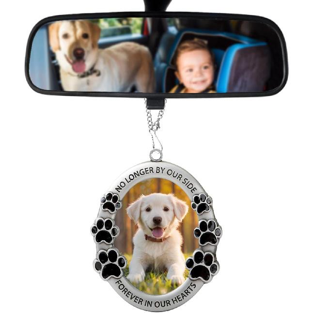 Pet Memorial Car Hanging Ornament – Photo Frame for Rearview Mirror Decor, Tribute to Lost Pet, Forever in Our Hearts Keepsake Charm Automotive Forever in Our Hearts