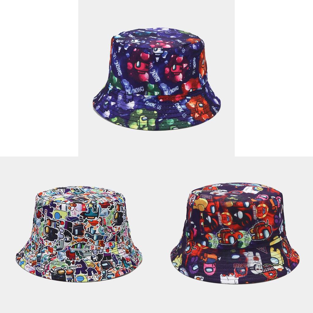 Cartoon Anime Fishman Flat Top Bucket Hat With Breathable Cotton For Spring Summer Casual Wear