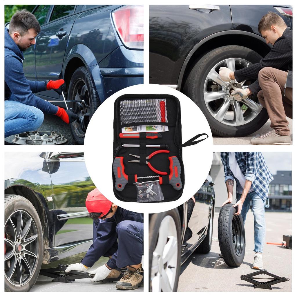 Zestaw do naprawy przebitych opon 34 sztuki Zestaw do naprawy opon samochodowych z łatkami Wytrzymałe narzędzia do naprawy dla SUV-a Kampera Przyczepy ATV Ciągnika