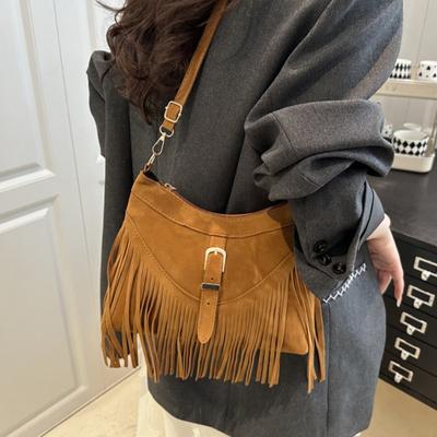 Veelzijdige Textuur Suède Kwastjes Tas, Modieuze Schoudertas voor Vrouwen, Kleine Suede Fluweel Tas, Trendy Enkele Crossbody Tassen