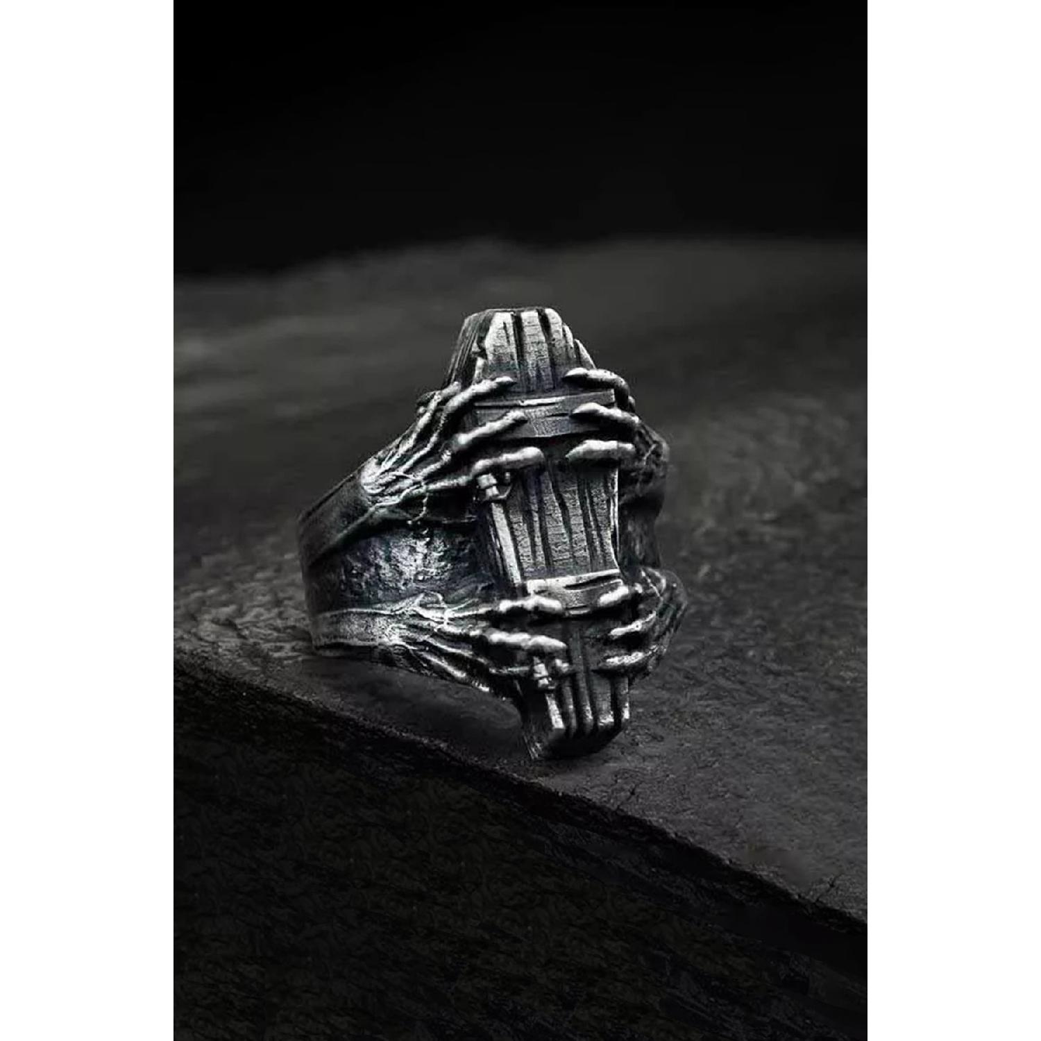 

Регулируемое мужское кольцо с когтями скелета в гробу, посеребренное кольцо