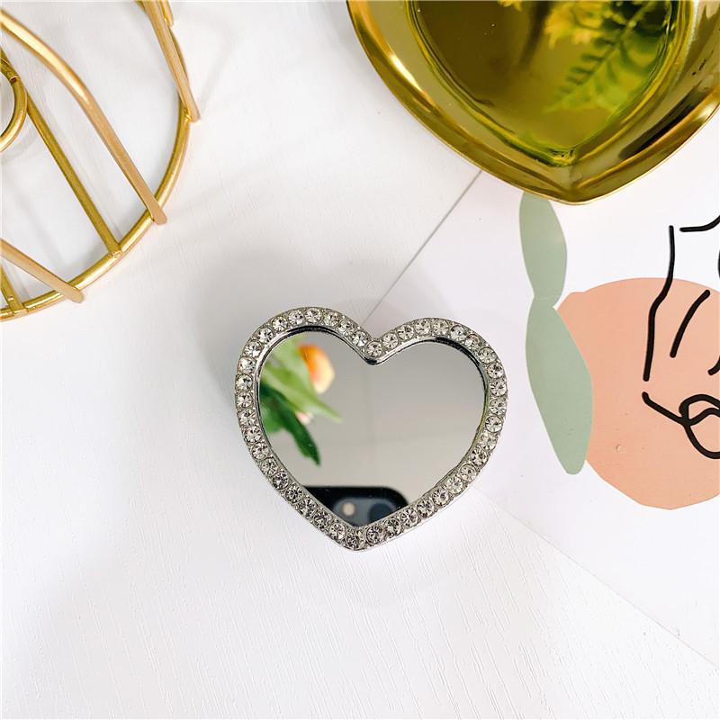 Wind-Inlaid Diamond Love Mirror Airbag Bracket, Paste-Type Telescopic Mobile Phone Bracket, Desktop Lazy Bracket