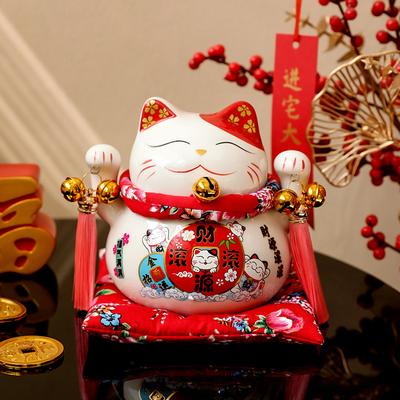6 Zoll Keramik Glückskatze Spardose Maneki Neko Glückskatzen Statuen Porzellan Glückliches Lachendes Katzenfigur Feng Shui Dekor Ornament