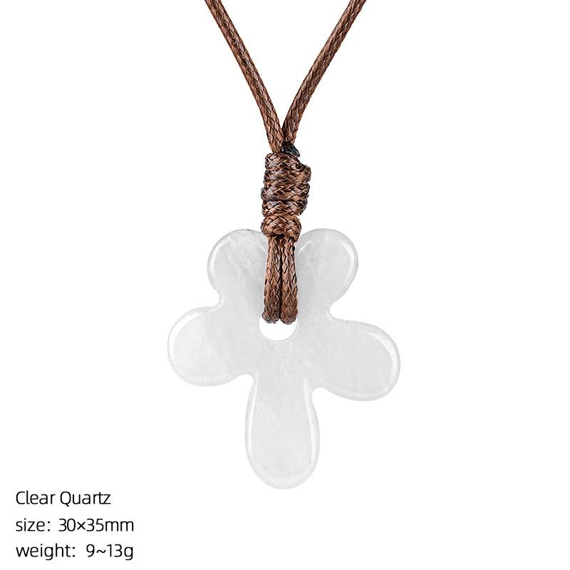 Natural Gemstone Flower Pendant Necklace Adjustable Woven Rope For Daily Wear Gifting Yoga Meditation
