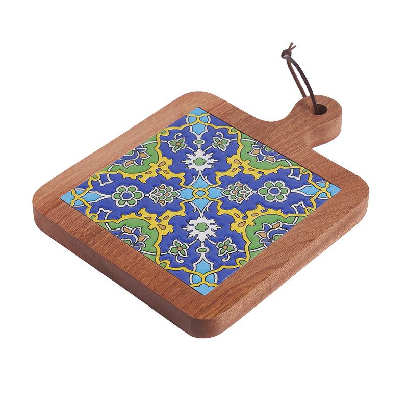 Japanese-style solid wood retro tiled dining mat thermal insulation mat anti-scald casserole mat large pot mat Japanese-style