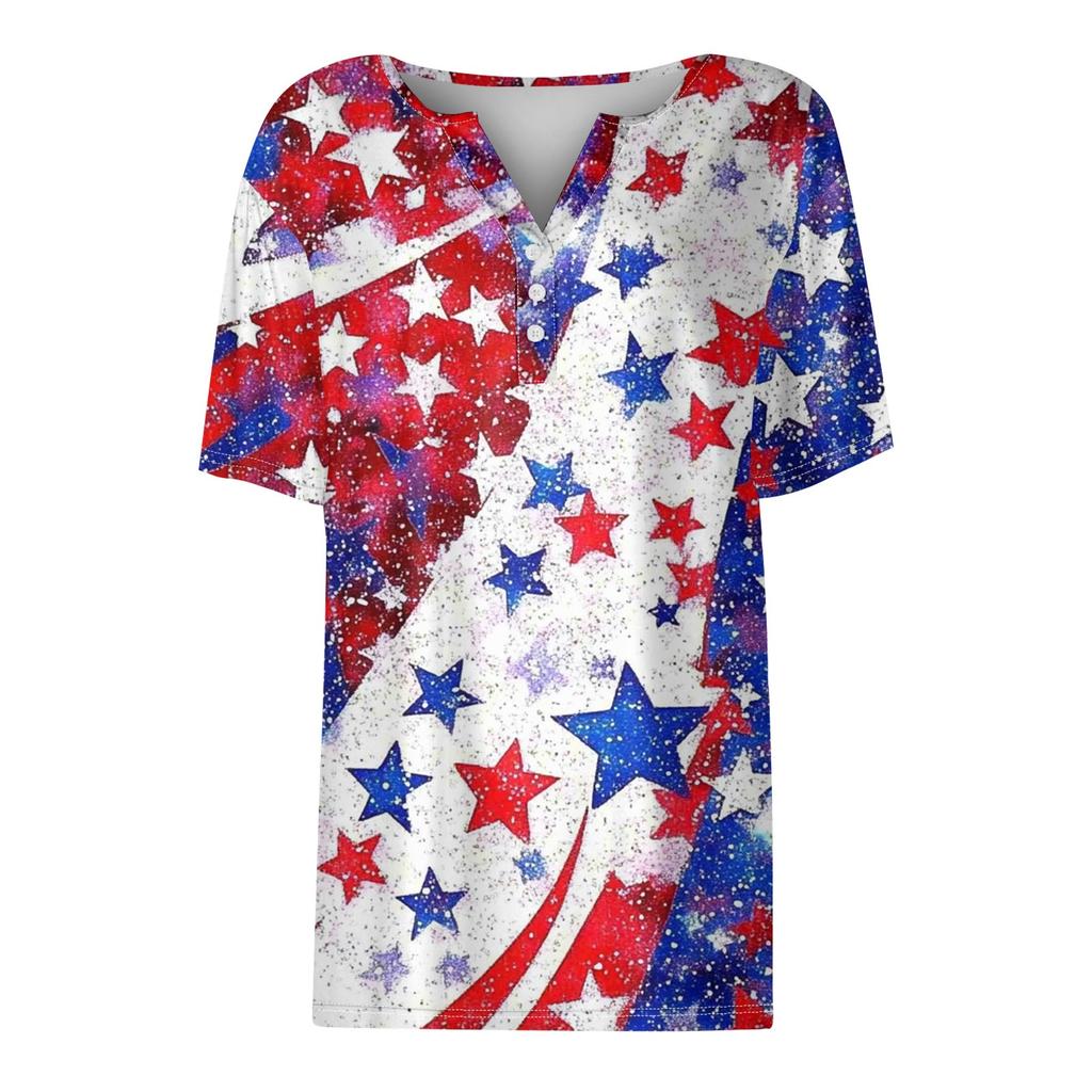 T-skjorte for kvinner med kortermet knapp med kortermet t-skjorte daglig helgmote Basic V-hals vanlig topp