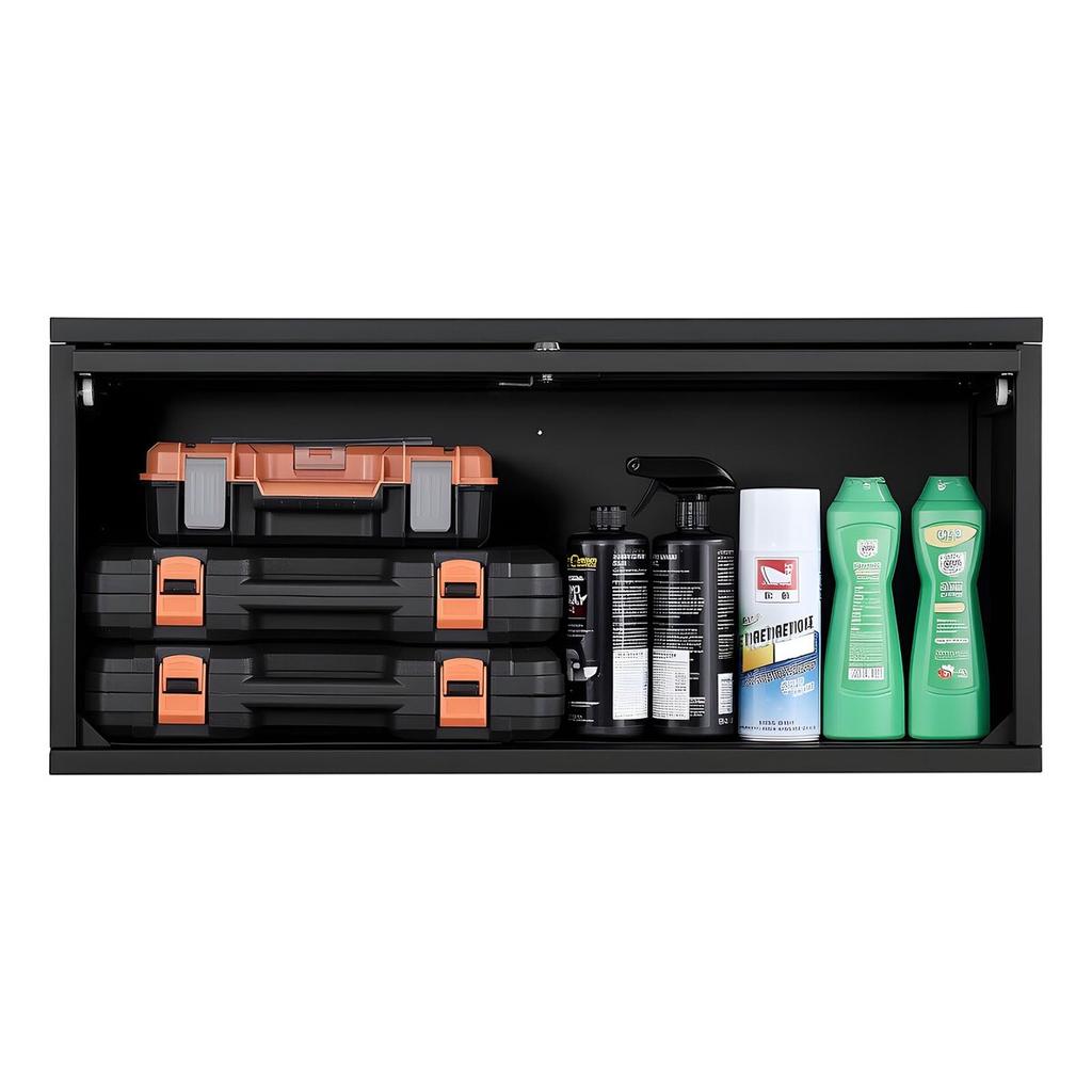 Metal Wall Cabinet, 77W x 30.5D x 35.6H cm, Floating Garage Tool Cabinet with Up-Flip Door, 54.5 kg Load per Shelf, Fit for Garage, Basement, Kitchen,