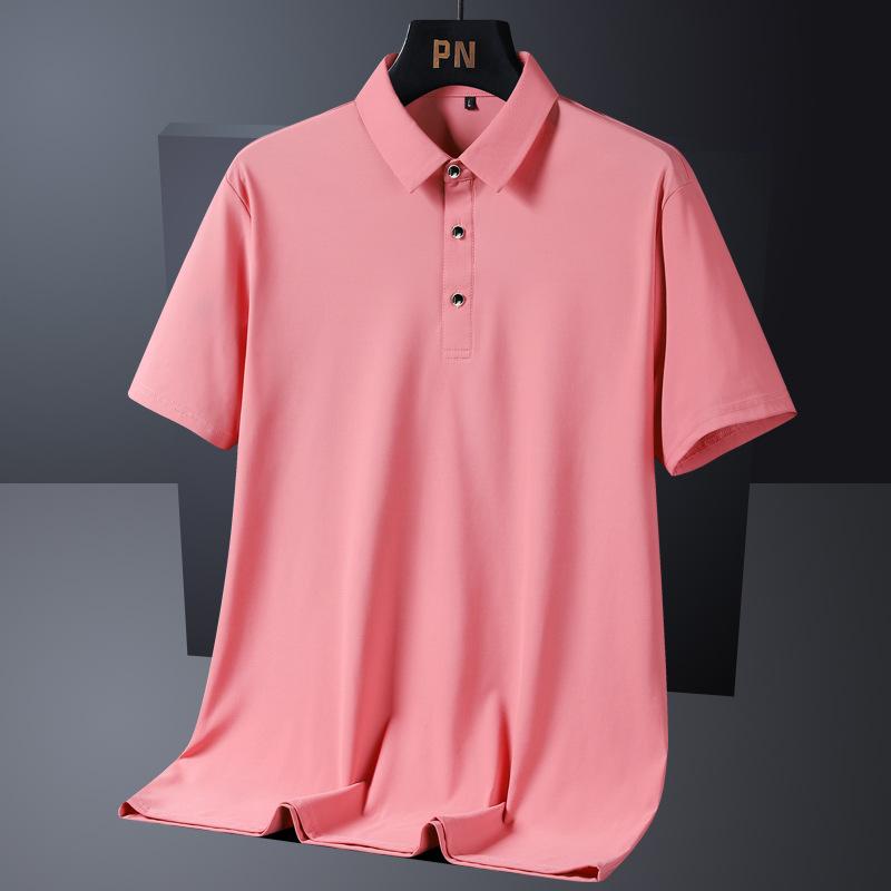 Ice Silk Polo Shirt Men's Short Sleeve Large Thin T-shirt Cool Relaxed Polo Neck Half Sleeve T-shirt Solid Color Shirt