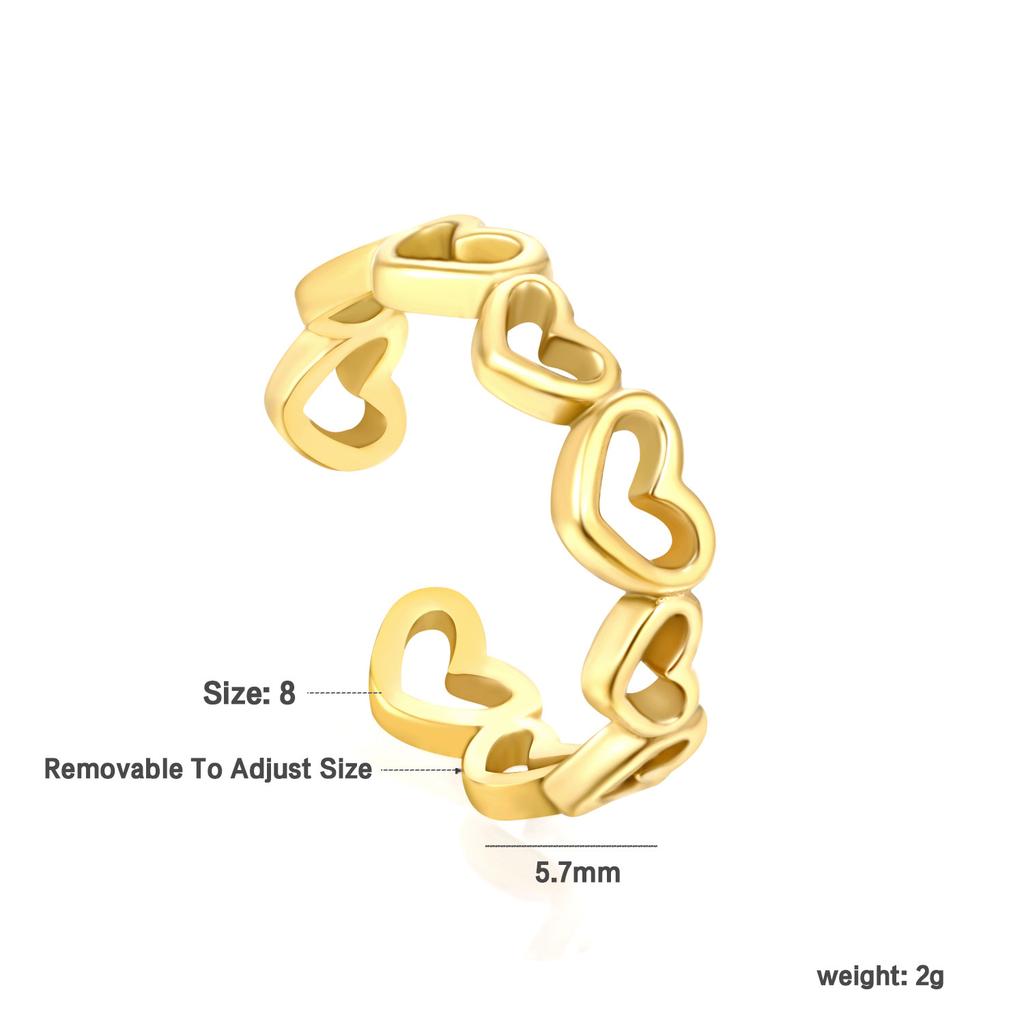 Fashion Hollow Geometric Adjustable Open Ring High-End Gold Tone Ring