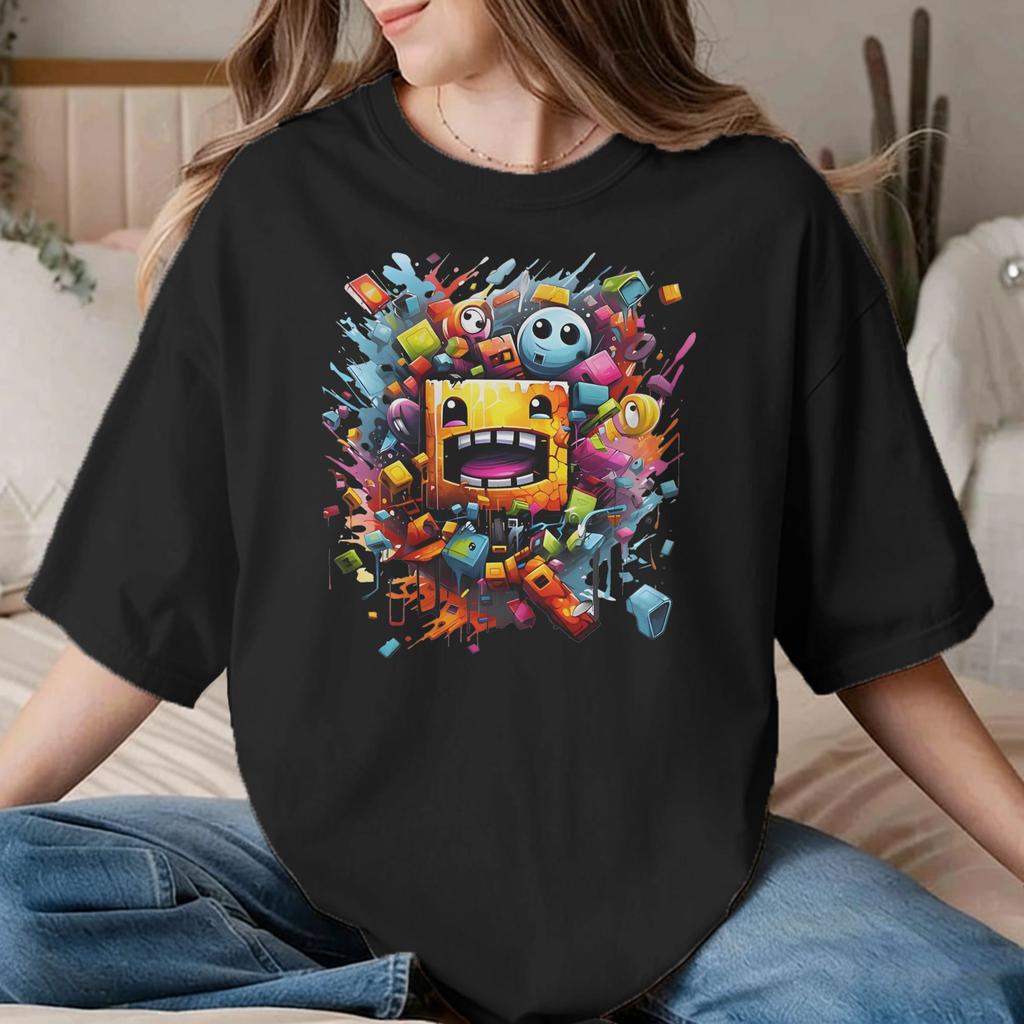 T-shirt Unisex Unisex Runner Geometry Dash Gioco Divertente 100% Cotone Magliette Manica Corta Geometric Dash T-shirt Girocollo Abbigliamento Estate