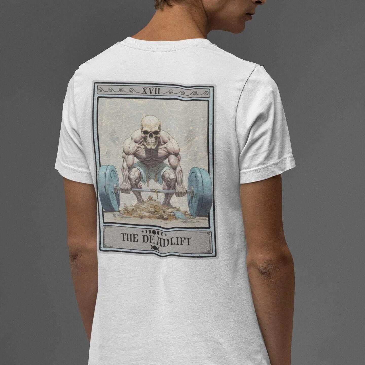 The Deadlift Tarot Card Shirt, Back Print Weightlifting Bodybuilding XL