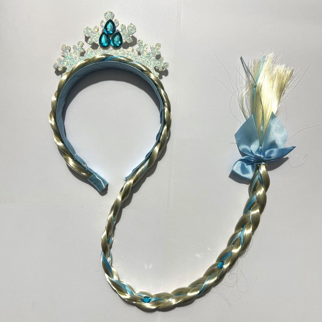 Pearl Crown Headband with Wig Braids & Snowflake Decor for Girls—Princess Style, Perfect for Daily Wear & Holiday Parties