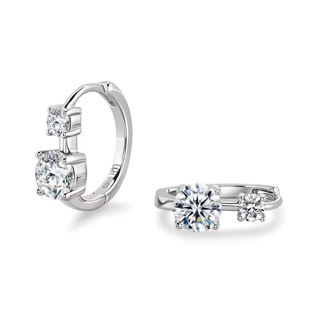 Genuine S925 Sterling Silver Moissanite Diamond Earrings: 18k White Gold-Plated Hoops, Light Luxury Cold Style Studs for Women