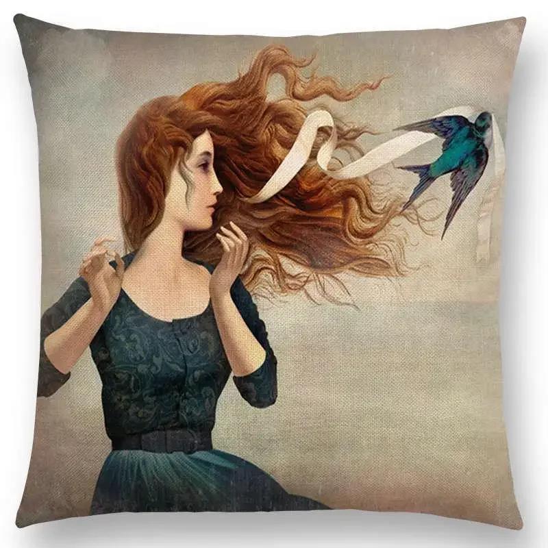 New Elegant Lady Cute Girl Shakespeare Imagine Fantasy Oil Painting Dreamy Feeling Fable Fate Thorw Pillow Case Cushion Cover