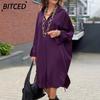 Women's Fashion Summer Spring Solid Color Print POLO Neck Long Sleeve Casual Dresses